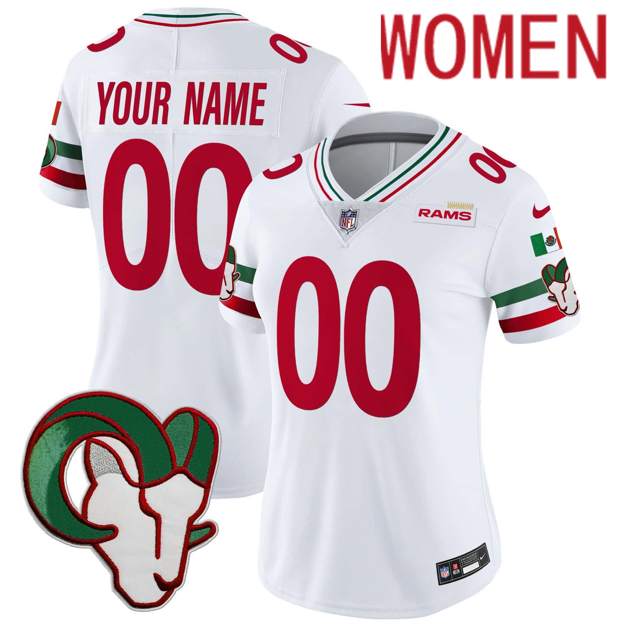 Women Los Angeles Rams White 2024 Nike Mexico Vapor Limited Custom NFL Jersey->customized nfl jersey->Custom Jersey